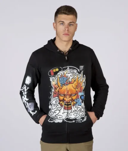 New Rock Punk Print Hoodie Czarny (1)