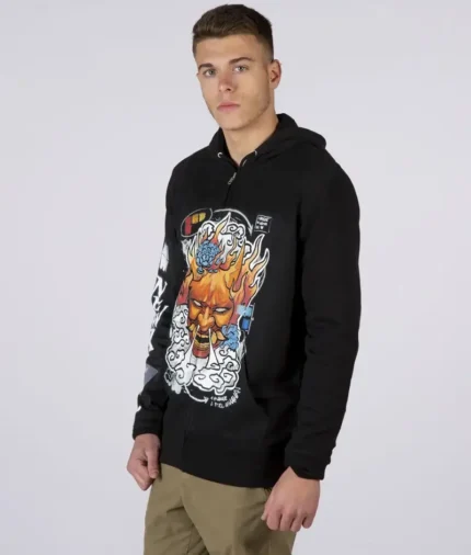 New Rock Punk Print Hoodie Czarny (3)